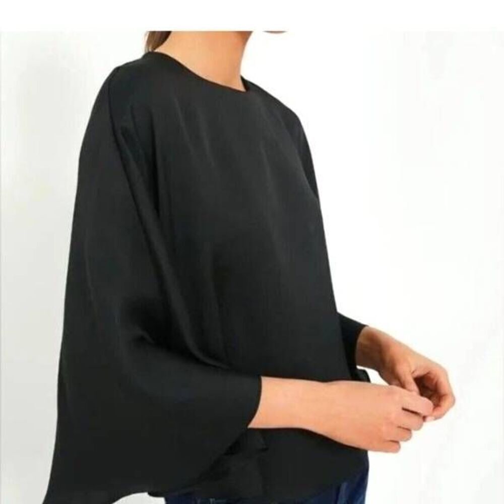 NWT Tuckernuck Selma Cape Blouse In   Black Satin sz XXL